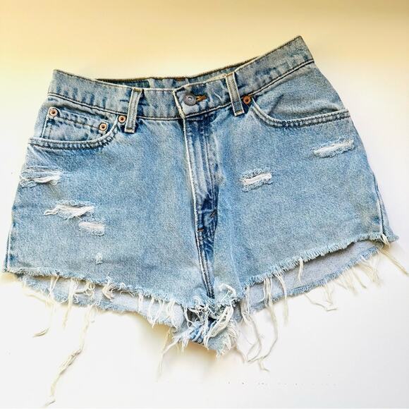 VINTAGE LEVIS Revolve Blue Medium Wash CutOffs Denim Jean Short Shorts 28 - Picture 2 of 8